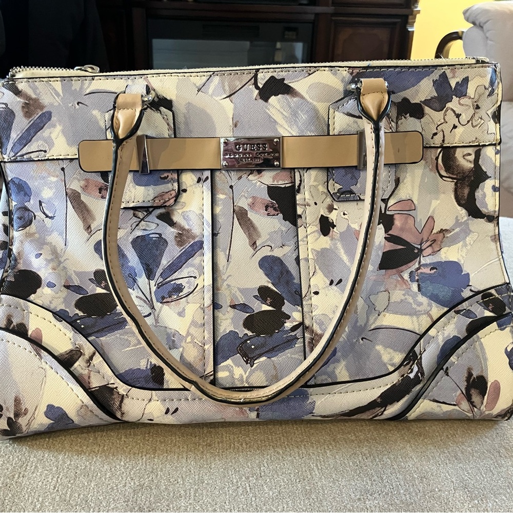 Guess Floral Women's Bag - Blue and Cream